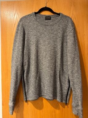 Club Monaco Men's Grey Crewneck Sweater with Side Zippers